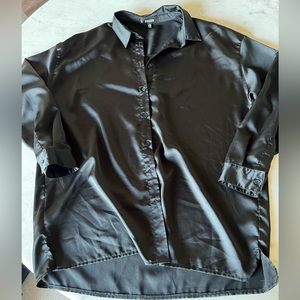 Missguided black silk longsleeve blouse